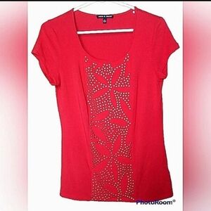 Cable & Gauge Scoop Neck Top Metal Design Red Size M